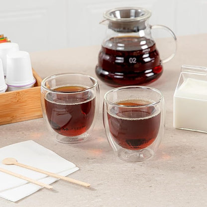 Restaurantware-Forma Professional 8.5 Ounce Double Wall Coffee Cups, 2 Insulated Latte Glasses - Dishwashable, Reusable, Clear Glass Beverage Cups, Freezable, For Hot Or Cold Beverages