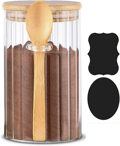 25 FL OZ Large Airtight Glass Jar with Bamboo Spoons Lids Overnight Oats Container Decorative Coffee Bar Food Storage Jar Cereal Nuts Salts Coffee Tea Flour Sugar Container Spice Jar