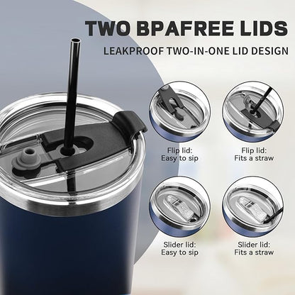 40 oz Tumbler with Lids and Straws, Stainless Steel Insulated Coffee Tumbler, Double Wall Vacuum Insulated Travel Mug Cup, Leakproof Thermal Coffee Cup for Hot and Cold Drinks (Indigo Black)