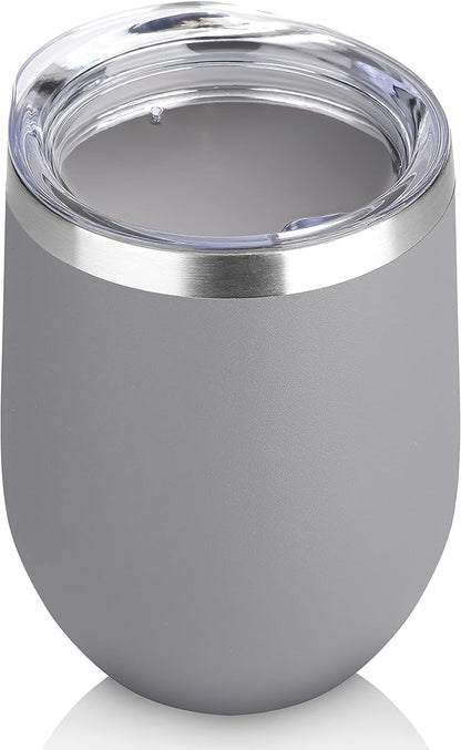 DOMICARE Stainless Steel Wine Tumbler Bulk with Lid, Personalized Insulated Tumblers Set, 12oz Travel Coffee Cups Pack of 1, Gray