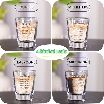 2 Pack Shot Glasses Measuring Cup,Espresso Shot Glass with 4 Measurement Methods(OZ/ML/TSP/TBSP),Dishwasher Safe,Perfect for Coffee,Cocktails and Kitchen Use (Black)