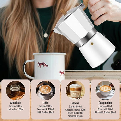 9 Cup Aluminum Moka Pot Classic Stovetop Espresso Coffee Maker 450ml 15oz Coffeemaker Percolator Mocha Express Preferred Cafe Makers for Italian and Cuban Café Brewing White