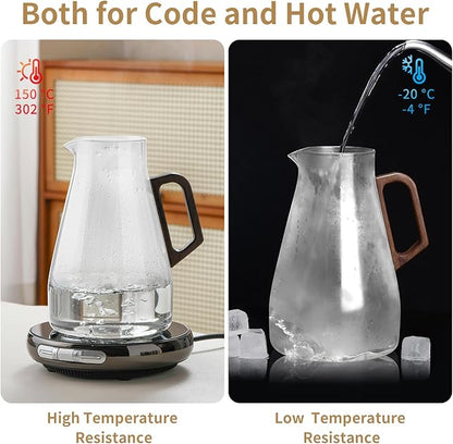 2L Glass Pitcher with Lid and Spout, Water Jug, 68OZ Carafe for Hot/Cold Water, Large Iced Tea Pitcher for Coffee, Juice and Homemade Beverage