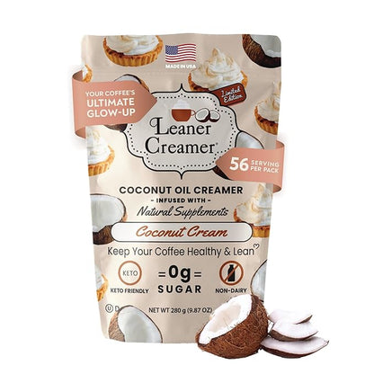Leaner Creamer Coconut Creamer with Superfood Ingredients – Non-Dairy, Sugar-Free, Keto, Gluten-Free Powdered Coffee Creamer – Coconut Cream – 280g