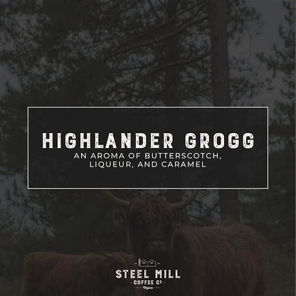 Steel Mill Coffee Co. Highlander Grogg Flavored Coffee - Ground Coffee, Regular, Medium Roast, 100% Arabica Beans, Vegan, Gluten-Free, Sugar-Free, 12 oz Bag