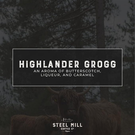 Steel Mill Coffee Co. Highlander Grogg Flavored Coffee - Ground Coffee, Regular, Medium Roast, 100% Arabica Beans, Vegan, Gluten-Free, Sugar-Free, 12 oz Bag