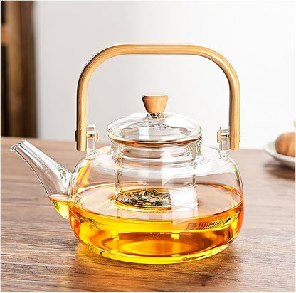 Glass Teapot with Infuser Clear Glass Tea Kettle 900 ml Tea Pot for Stove Top, Loose Tea, Tea Maker Gift,A