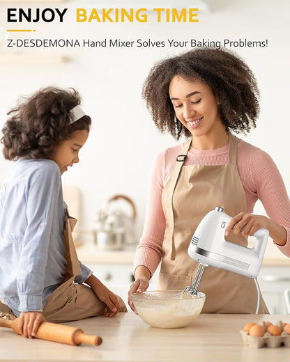Electric Hand Mixer, Powerful 300W Hand Mixer Electric Handheld with 304 Beaters, Dough Hook,Hand Held Mixer with Turbo for Baking Cakes, Eggs, Cream Food(White)