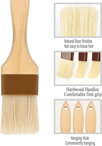 Pastry Brush,Basting Brush for Cooking,2 inch Natural Boar Bristle Baking Brush,Not Shed Cooking Brush for Oil and Sauce,Butter Brush,Food Brushes,Baster,Egg Wash Brush Kitchen Gadgets Baster(2 Pack)