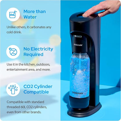 Drinkmate OmniFizz Sparkling Water and Soda Maker, Carbonates Any Drink, Special Bundle - Includes 60L CO2 Cylinder, Two Carbonation Bottles, and Fizz Infuser (Matte Black)