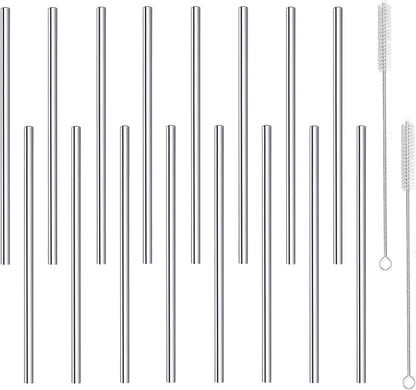 Stainless Steel Straws Short Small 5.9" Reusable Metal Bar Drinking Straw Set With Cleaner Brush for Cocktails Rock Gin Glass Coffee Mason Jar Tumblers Kids Fruit Juice Box, Silver 16PCS