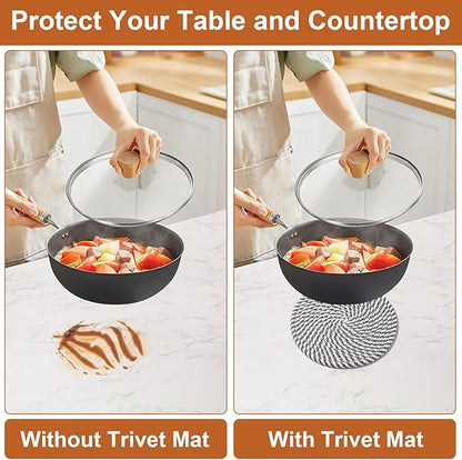 7 Inch Trivets for Hot Dishes, Pots and Pans, 5 Heat Resistant Pot Holders for Kitchen, Home Essentials, Hot Pads for Countertop and Table, Farmhouse Decor Vase Mats, Gray