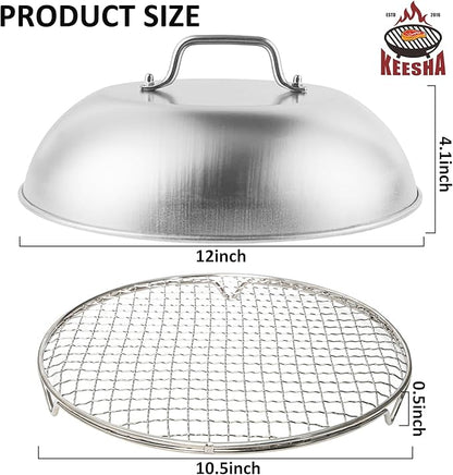 Cooling Racks Set with 2 x Dish Racks, 1 x 12" Basting Cover Dome and 2 x Oil Bottle, Premium 304 Stainless Steel Steamer & Canning Rack for Cooking and Baking