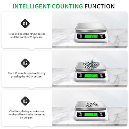 Large Digital Kitchen Scale 40kg/88lbs Commercial Food Scale with Tare and PCS Funtion for Parts and Coins LCD Display Stainless Steel Baking Scale for Cooking, Adapter Included (White, 40kg)