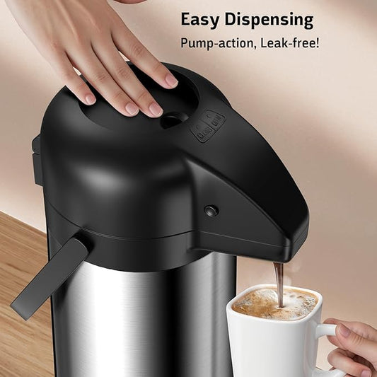 Airpot Coffee Carafe for Keeping Hot - 102 OZ/ 3L Large Coffee Dispenser with Pump - Insulated Stainless Steel Thermos Urn for Hot Drinks Water Tea Chocolate - Thermal Beverage Dispenser for Parties
