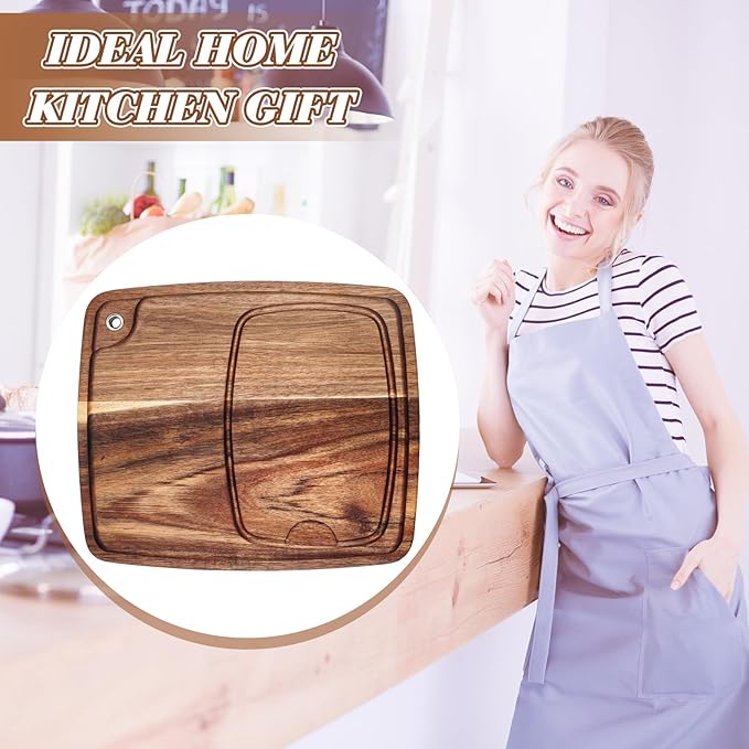 Uiifan 1 Pcs Steak Plates with Juice Channel Wooden Steak Board Set Acacia Cutting Serving Board for Home Serving Eating Meat Dishes Snack Dessert, 13 x 11 x 0.6 Inch