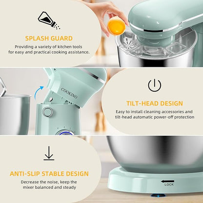 Electric Stand Mixer, 10 Speeds Tilt-Head Food Mixer, 3-IN-1 Kitchen Mixer for Daily Cooks with Dishwasher-Safe 6.5 QT Bowl,Dough Hook, Beater, Whisk (Agave Green)