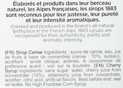 1883 Cherry Syrup for Drinks, Made in France, 1 Liter Plastic Bottle