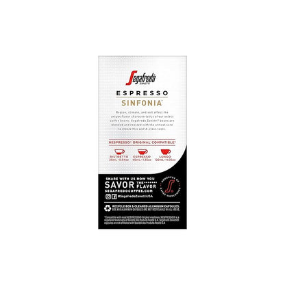 Segafredo Zanetti Espresso Capsules – Aluminum Pods for Nespresso Original Machines – Medium Roast Premium Espresso with a Sweet Aroma – Subtle, Intensity 9 – Sinfonia, 10 Count