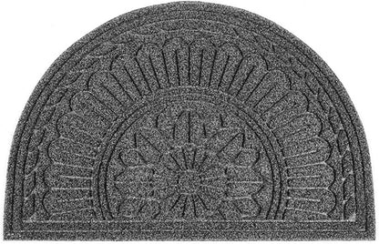 Mibao Door Mat Outdoor Indoor, 23.5" x 35.5", Half Round Door Mats, Non-Slip Front Door Mats Outdoor, Dirt Trapper Welcome Mats for Front Door, Back Door, Shoe Scraper, Grey