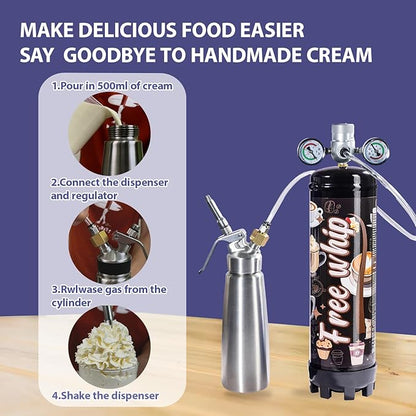 Free Whip 2.2L Whipped Cream Charger Tank Cartridges for Cake Desserts, Fits with Any Standard Dispensers,(1364g 3-Cylinders)