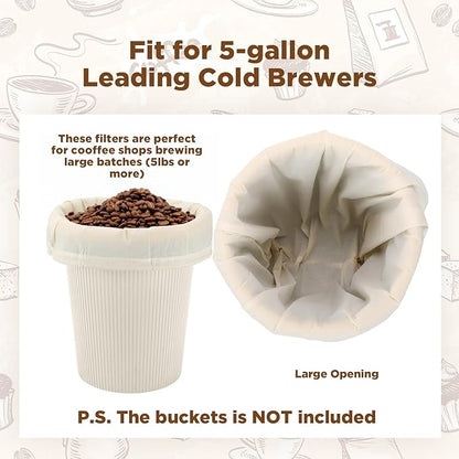 Tioncy 2 Pcs 20 x 20 Inch Large Reusable Cold Brew Coffee Bag Reusable Organic Cotton Cold Brew Filter Bags Washable Coffee Filter Pouch with Easy Open Drawstring Pitchers 5 Gallon Systems up to 5 LBS