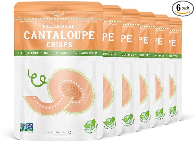 Nature’s Turn Freeze-Dried Fruit Snacks, Cantaloupe Crisps, Pack of 6 (1.2 oz Each)