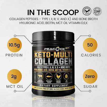 Multi Collagen Protein Powder 16.2 oz (Pack of 6) | 5 Types with Bone Broth, Hydrolyzed Peptides, Biotin & MCT Oil, Unflavored, Supports Skin, Hair, Nails, Joints & Gut Health