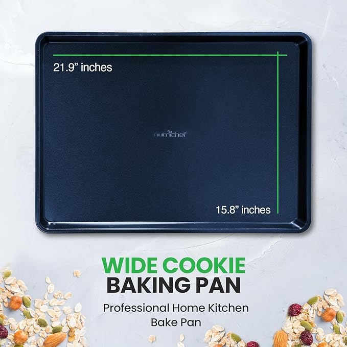 NutriChef Extra Large Nonstick Cookie Sheet Baking Pan, XL Size 22 Inch x 16 Inch, Premium Carbon Steel Oven Baking Sheet for Cookies, Jelly Rolls, & Pastries - Blue Diamond, NCLG1BD
