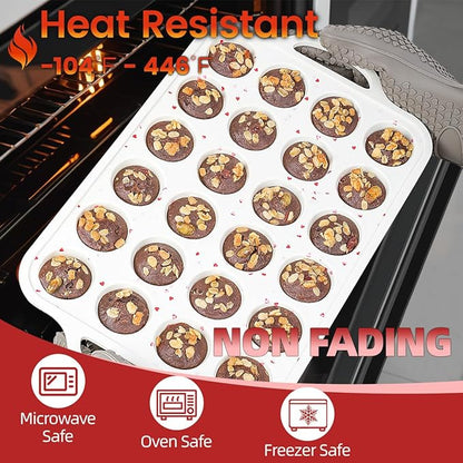 CAKETIME Mini Muffin Pan, Metal Reinforced Frame Mini Cupcake Pans 24 Cups Nonstick Muffin Silicone Molds with Handle for Baking Muffins, Cupcakes, Egg Bites 2 Pack Heart-Shaped