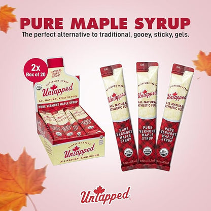 UnTapped Maple Syrup Packets Box of 20, Pack of 2 | Pure Maple Syrup Gel Packs for Runners | Single-Serve Running Energy Gels | Low Glycemic | Fuel to Keep You Running Longer