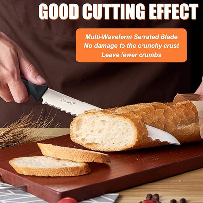 KUNIFU Bread Knife, 9.0 Inch Serrated Knife For Homemade Bread, Bread Slicer For Sourdough Cake Bagels