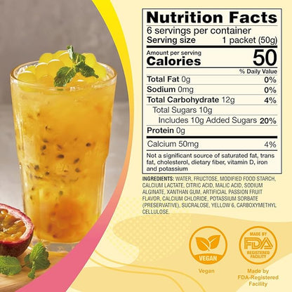 J WAY Bursting Popping Passion Fruit Boba Pearls, Passion Fruit Syrup, Non-Dairy, Fat-Free Popping Tapioca Boba for Beverages, Sweets, Ice Cream, 1.8oz (Pack of 6)