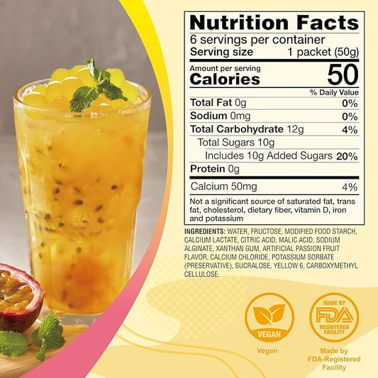 J WAY Bursting Popping Passion Fruit Boba Pearls, Passion Fruit Syrup, Non-Dairy, Fat-Free Popping Tapioca Boba for Beverages, Sweets, Ice Cream, 1.8oz (Pack of 6)