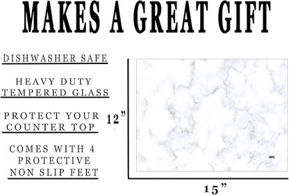 Rogue River Tactical Gray White Marble Art Kitchen Glass Cutting Board Modern Decorative Gift Abstract Wavy Contrast Design