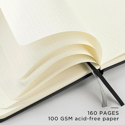 &And Per Se Dotted Journal Notebook, A5 Hardcover Leather Bullet Dotted Journal, 160 Pages 100 gsm Thick Dotted Paper，3 Sheets of Stickers Included (Black)