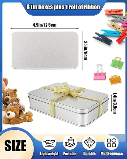 Metal Tins Box With Lid, 8 Pack Cookie Tins With Lids Tin Containers With Lids For Treats, Gifts, Favors, Candle And Crafts (4.92 x 3.54 x 1.37)