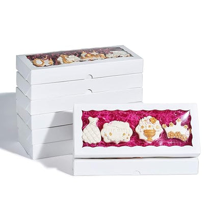 24PCS 12 x 5 x 1.5 inches Auto-Popup One Piece Premium Macaron Boxes for 12, Cookie Boxes for Gift Giving, Bakery Box for Holiday Cookie Gift Sets