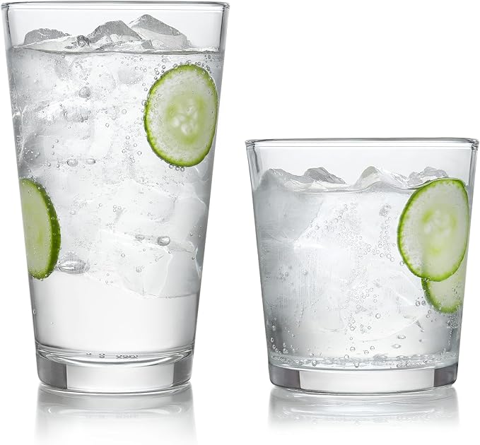Libbey Preston Tumbler and Rocks Glasses Set, All Purpose Everyday Drinking Glasses Set of 16, Dishwasher Safe Kitchen Glassware Set