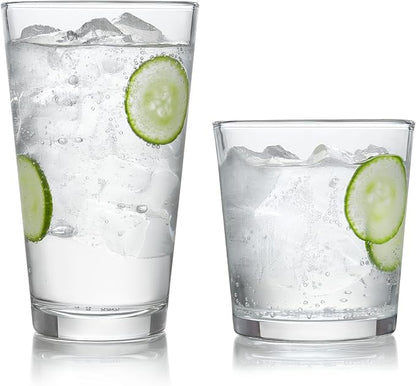Libbey Preston Tumbler and Rocks Glasses Set, All Purpose Everyday Drinking Glasses Set of 16, Dishwasher Safe Kitchen Glassware Set