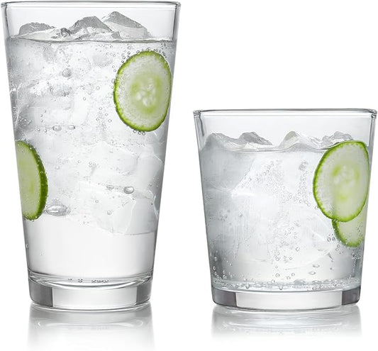 Libbey Preston Tumbler and Rocks Glasses Set, All Purpose Everyday Drinking Glasses Set of 16, Dishwasher Safe Kitchen Glassware Set