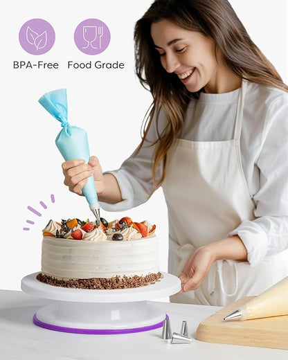 Kootek 71PCs Cake Decorating Kit, Baking Supplies Tools - Includes Cake Stand Turntable, 12 Icing Piping Tips, 2 Frosting Spatulas, 3 Scrapers, 50+2 Piping Bags, Coupler, Video Tutorial, Booklet