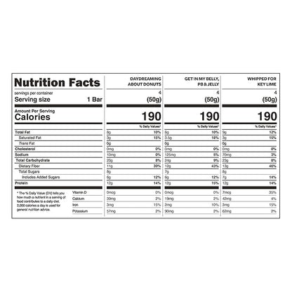 TRUBAR Vegan Protein Bar Variety Pack, Assorted Flavors, Donuts, PB & Jelly, Key Lime, Gluten Free, Vegan Protein Snacks, 12G Plant-Based Protein, High Fiber, Healthy Protein Bars, 12 CT
