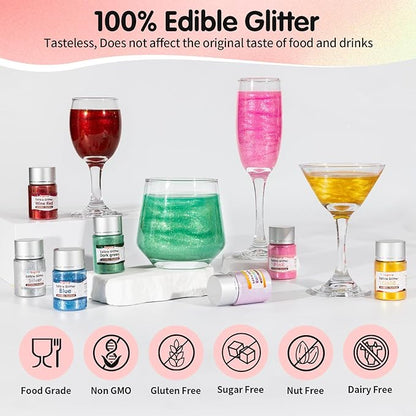 Gold Edible Glitter for Drinks, Food Grade 10g Gold Sprinkles Cake Decorating Supplies, Edible Luster Dust for Cocktail Beverages,Halloween Food Coloring Shimmer Powder for Baking,Cake Cupcakes Cookies Drinks Eggs Candy Strawberries Decorations