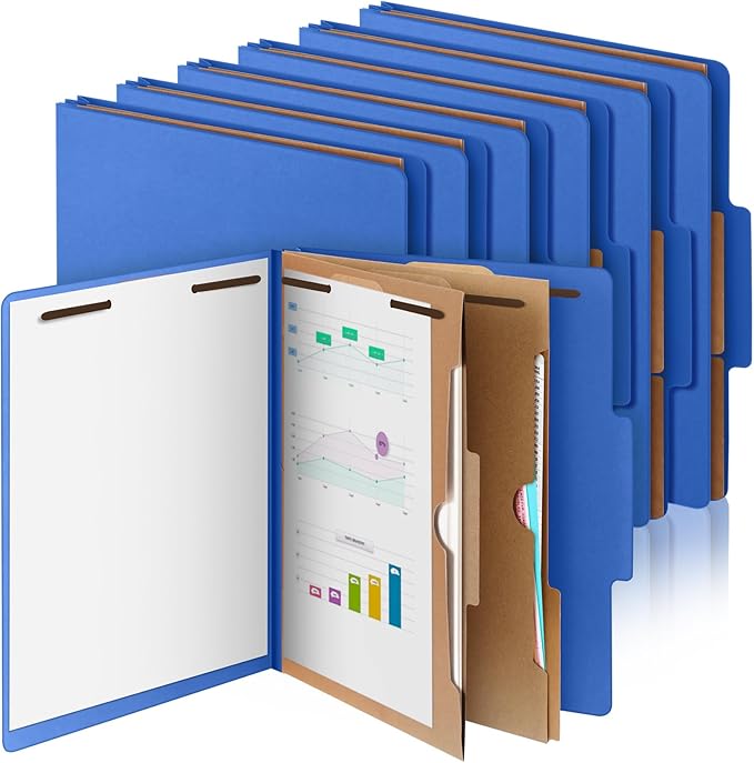 12 Pcs Classification Folders Letter Size,Back to School Supply for Teacher, Student, 2 Pocket Dividers Pressboard File Folder Bulk with 2 Fasteners,2 in Expanding File Organizer (Dark Blue)