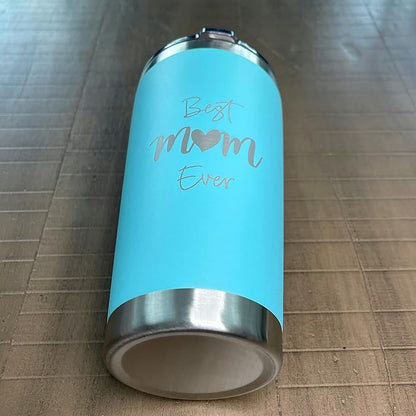 QualityVibe Best Mom Ever 20 Oz Insulated Stainless Steel Tumbler With Lid, Straw & Brush. Gift Idea For Mom Birthday, Mother's Day Or New Mom. Laser Engraved. Aqua