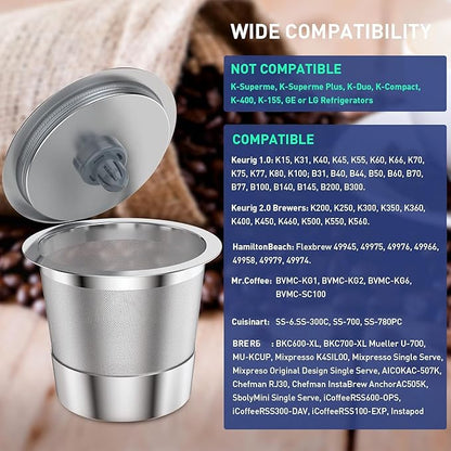 Reusable K Cups | Reusable K Cups for Keurig 1.0 & 2.0 Single Cup Coffee Makers,Stainless Steel Integrated Mesh Strainer keurig accessories (4 pack)