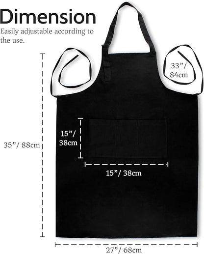 RAJRANG 100% Cotton Cooking Apron with 3 Pockets Kitchen Chef BBQ Adjustable Bib Aprons for Women Men