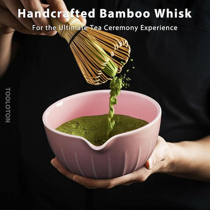 7 Pieces Matcha Whisk Set - Ceramic Matcha Kit with Bowl, Whisk, Holder, Bamboo Scoop, Rest, Sifter, and Tea Towel – Elegant Matcha Gift Set for Women