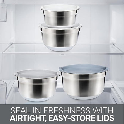 COOK WITH COLOR Stainless Steel Mixing Bowls Set with Lids - Nesting Bowls with Non-Slip Bottom, Grey, 12 Pieces